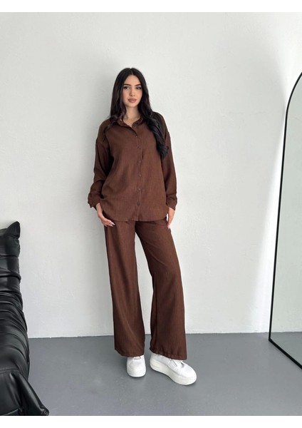 Gömlek Pantolon Ikili Takım - Kahverengi
