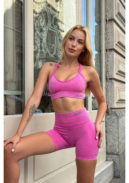 Prime FIT - Pembe Yüksek Bel Seamless Push-Up Toparlayıcı Şort Tayt