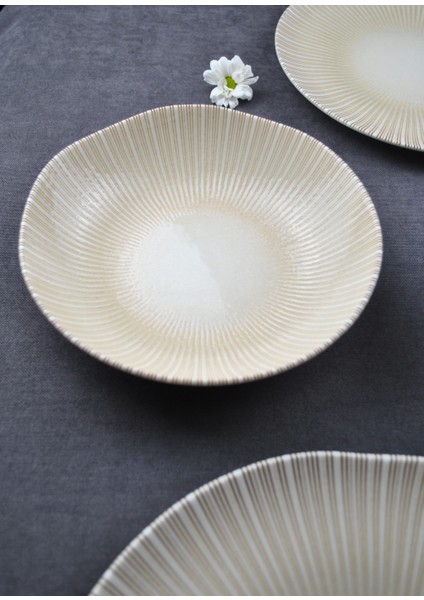 24 Parça Porselen Yemek Takımı Krem Çizgili Yemek Seti-Karya fırsatları