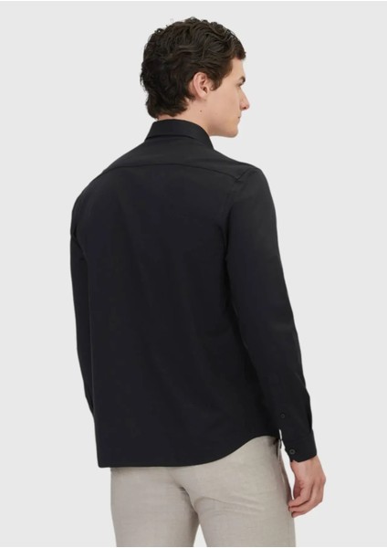 Siyah Düz Casual Fit Casual Pamuk Karışımlı Gömlek indirimleri