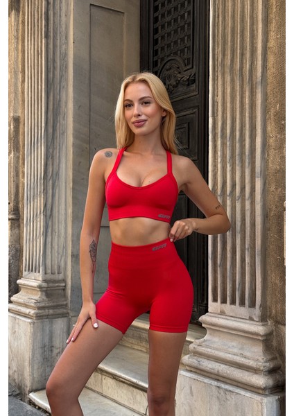 Prime FIT - Kırmızı Yüksek Bel Seamless Push-Up Toparlayıcı Şort Tayt