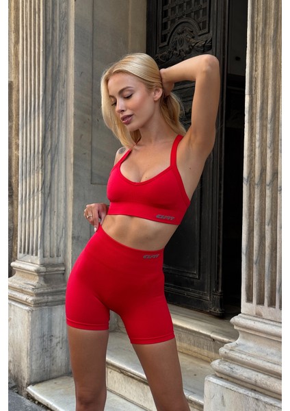 Prime FIT - Kırmızı Yüksek Bel Seamless Push-Up Toparlayıcı Şort Tayt