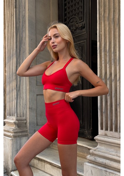 Prime FIT - Kırmızı Yüksek Bel Seamless Push-Up Toparlayıcı Şort Tayt