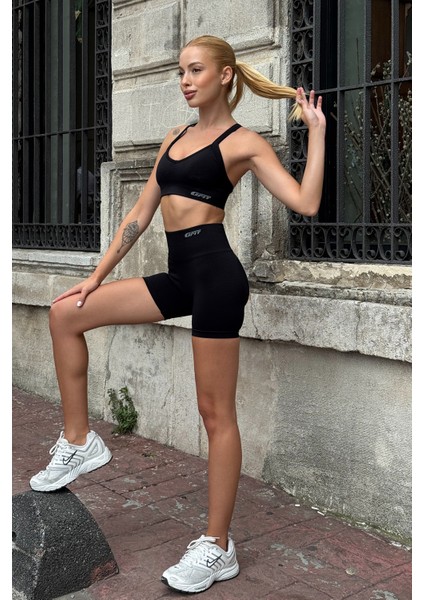 Prime FIT - Siyah Yüksek Bel Seamless Push-Up Toparlayıcı Şort Tayt
