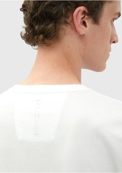 Beyaz Baskılı Bisiklet Yaka %100 Pamuk T-Shirt fırsatları