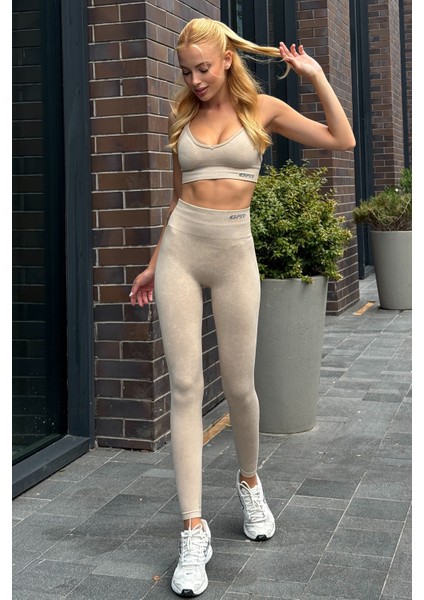 Prime FIT - Bej Yüksek Bel Seamless Push-Up Toparlayıcı Tayt