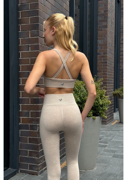 Prime FIT - Bej Yüksek Bel Seamless Push-Up Toparlayıcı Tayt