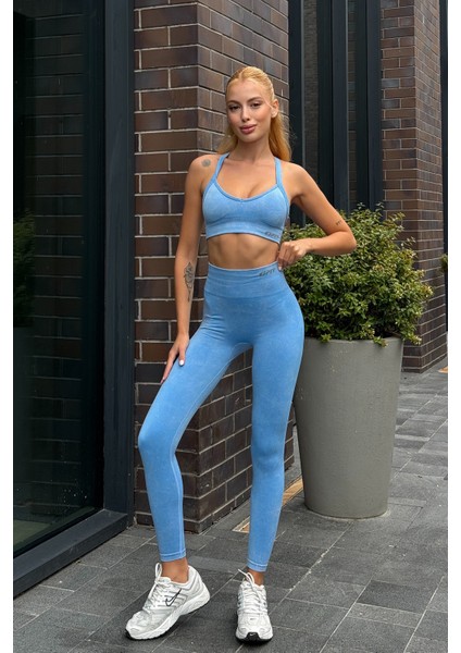 Prime FIT - Mavi Yüksek Bel Seamless Push-Up Toparlayıcı Tayt