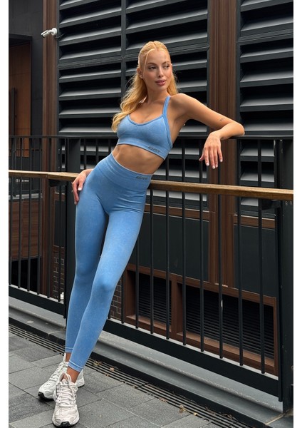 Prime FIT - Mavi Yüksek Bel Seamless Push-Up Toparlayıcı Tayt