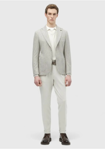 Bej Çizgili Zeroweight Slim Fit Yün Karışımlı Ceket fiyatları