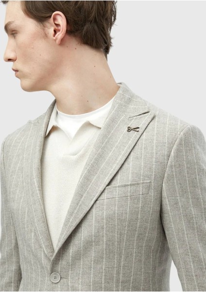 Bej Çizgili Zeroweight Slim Fit Yün Karışımlı Ceket indirimleri