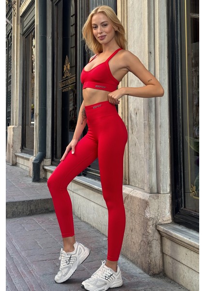 Prime FIT - Kırmızı Yüksek Bel Seamless Push-Up Toparlayıcı Tayt