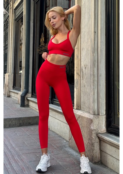 Prime FIT - Kırmızı Yüksek Bel Seamless Push-Up Toparlayıcı Tayt