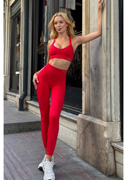 Prime FIT - Kırmızı Yüksek Bel Seamless Push-Up Toparlayıcı Tayt