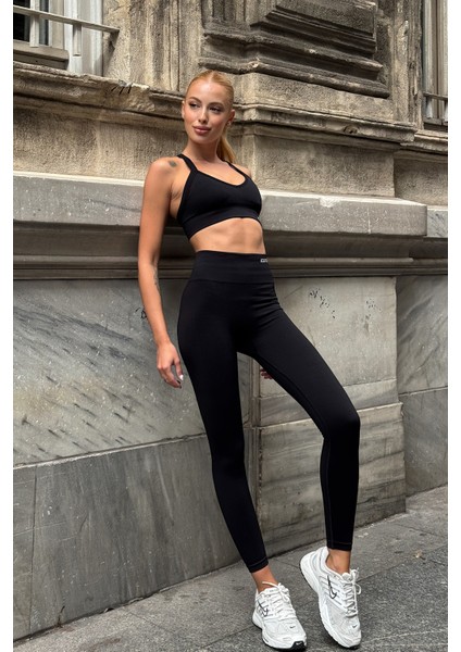 Prime FIT - Siyah Yüksek Bel Seamless Push-Up Toparlayıcı Tayt