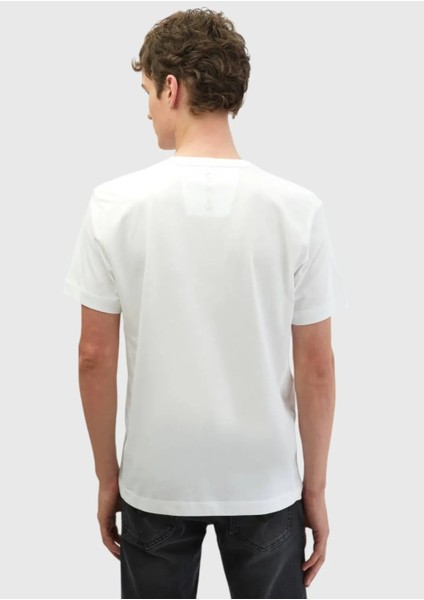 Beyaz Baskılı Bisiklet Yaka %100 Pamuk T-Shirt indirimleri