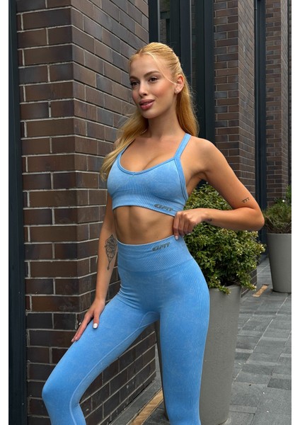 Prime Fıt - Mavi Çapraz Askılı Destekli Seamless Bra sporcu sütyeni