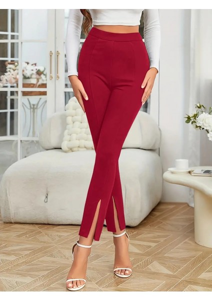 Kadın Önden Yırtmaçlı Yüksek Bel Ithal Krep Pantolon indirimleri