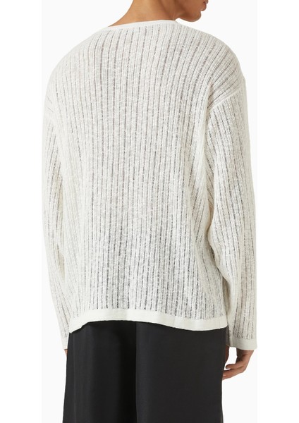 Commas Pointelle Knit Sweater, Kırık Beyaz Pamuk & Keten, Zarif Yuvarlak Yaka modelleri