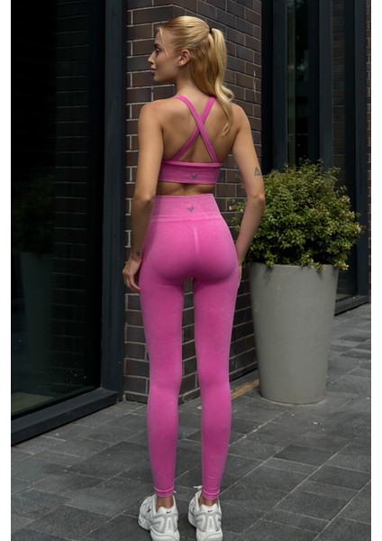 Prime Fıt - Pudra Çapraz Askılı Destekli Seamless Bra sporcu sütyeni