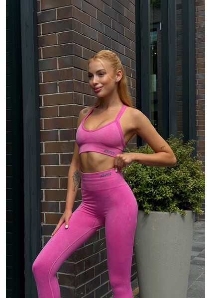 Prime Fıt - Pudra Çapraz Askılı Destekli Seamless Bra sporcu sütyeni