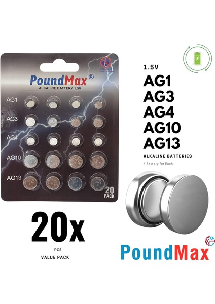 20 Adet AG1,AG3,AG4,AG13 Alkalin Karışık Pil fırsatları