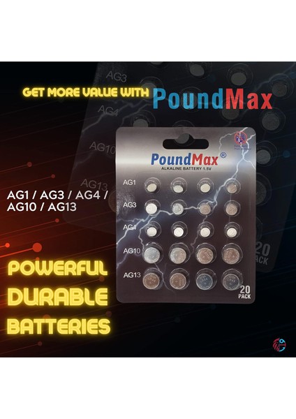 20 Adet AG1,AG3,AG4,AG13 Alkalin Karışık Pil