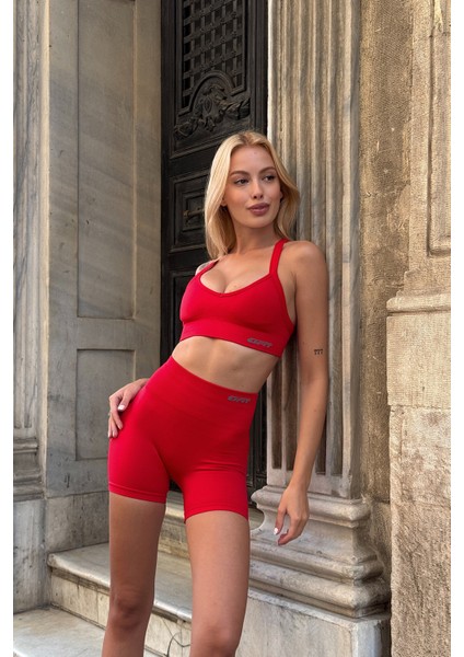 Prime Fıt - Kırmızı Çapraz Askılı Destekli Seamless Bra sporcu sütyeni