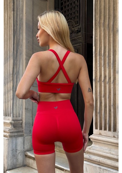 Prime Fıt - Kırmızı Çapraz Askılı Destekli Seamless Bra sporcu sütyeni modelleri