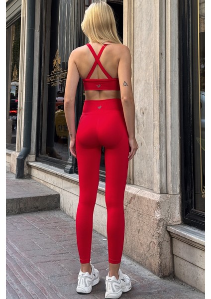 Prime Fıt - Kırmızı Çapraz Askılı Destekli Seamless Bra sporcu sütyeni