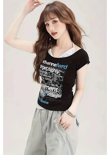 Siyah Fwrd Ekli Y2K Street Kısa Kollu Crop fiyatları