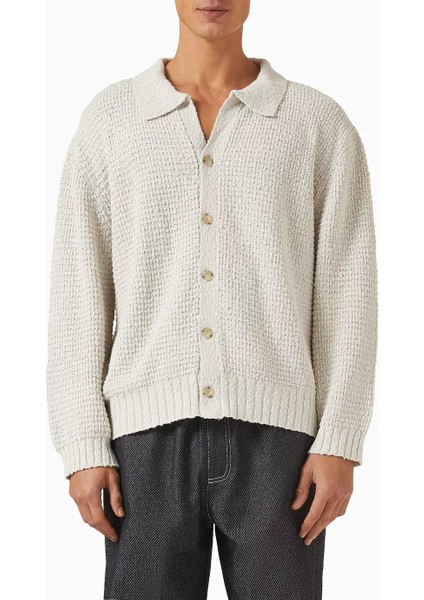 Commas Textured Cardigan, Kırık Beyaz Pamuk Örgü, Düğmeli Rahat Fit