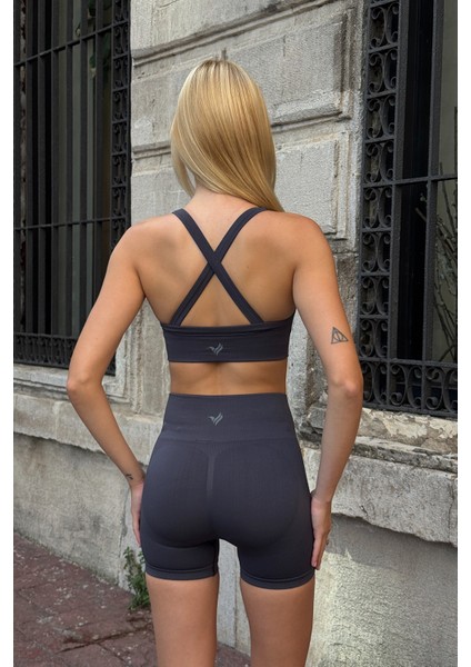 Prime Fıt - Füme Çapraz Askılı Destekli Seamless Bra sporcu sütyeni modelleri