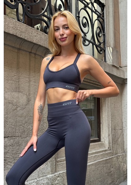 Prime Fıt - Füme Çapraz Askılı Destekli Seamless Bra sporcu sütyeni