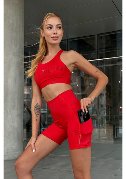 Aero Motion Premium - Desenli Kırmızı Yüksek Bel Push-Up Toparlayıcı Şort Tayt fiyatları