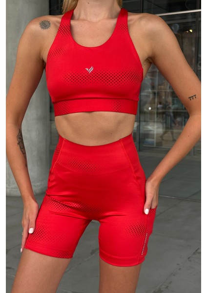 Aero Motion Premium - Desenli Kırmızı Yüksek Bel Push-Up Toparlayıcı Şort Tayt modelleri