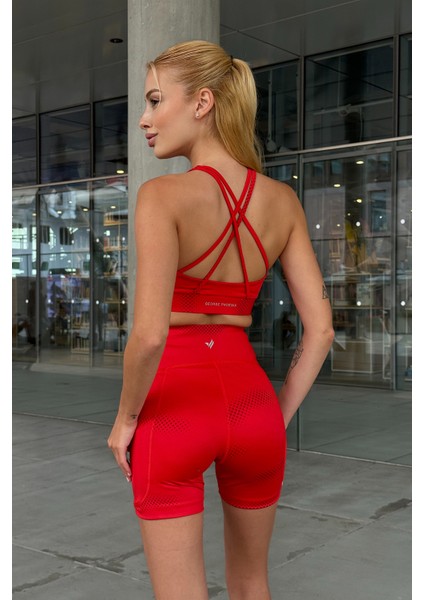 Aero Motion Premium - Desenli Kırmızı Yüksek Bel Push-Up Toparlayıcı Şort Tayt fırsatları