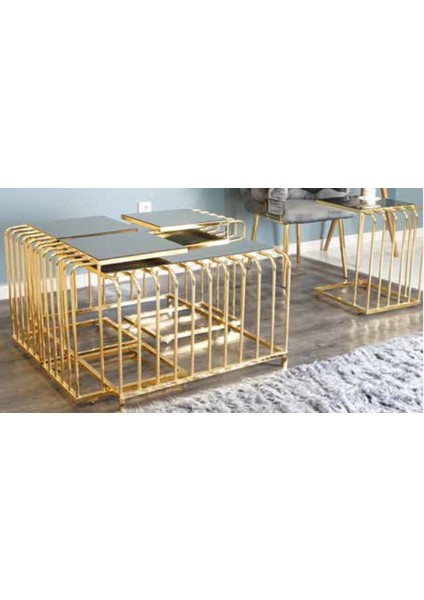 Mim Bronz - Gold Kafes Kare 4+1 Pizza Orta Sehpa fiyatları