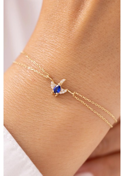 Gece Mavisi Taşlı Zarif 14 Ayar Altın Bileklik