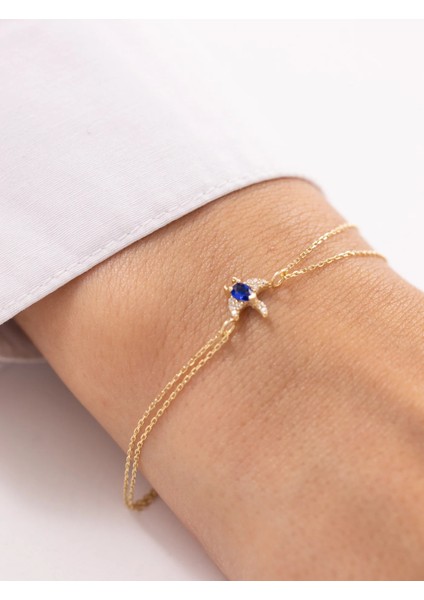 Gece Mavisi Taşlı Zarif 14 Ayar Altın Bileklik fiyatları