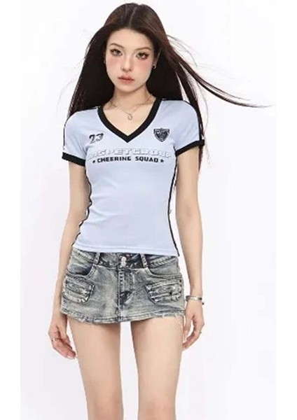 Mavi 23 Unspetgroup Y2K Street Kısa Kollu Forma Crop