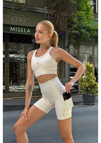 Aero Motion Premium - Desenli Bej Yüksek Bel Push-Up Toparlayıcı Şort Tayt fiyatları