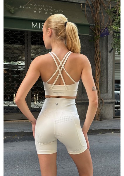 Aero Motion Premium - Desenli Bej Yüksek Bel Push-Up Toparlayıcı Şort Tayt fırsatları