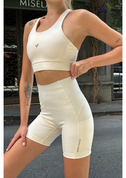 Aero Motion Premium - Desenli Bej Yüksek Bel Push-Up Toparlayıcı Şort Tayt indirimleri