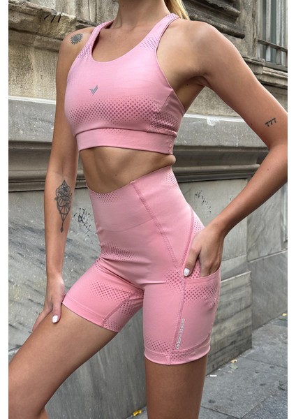 Aero Motion Premium - Desenli Pudra Yüksek Bel Push-Up Toparlayıcı Şort Tayt fiyatları