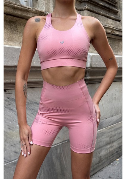 Aero Motion Premium - Desenli Pudra Yüksek Bel Push-Up Toparlayıcı Şort Tayt modelleri