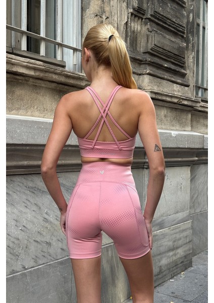 Aero Motion Premium - Desenli Pudra Yüksek Bel Push-Up Toparlayıcı Şort Tayt fırsatları