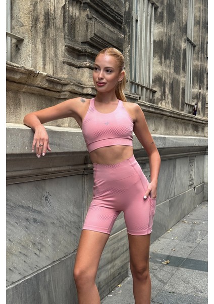 Aero Motion Premium - Desenli Pudra Yüksek Bel Push-Up Toparlayıcı Şort Tayt indirimleri