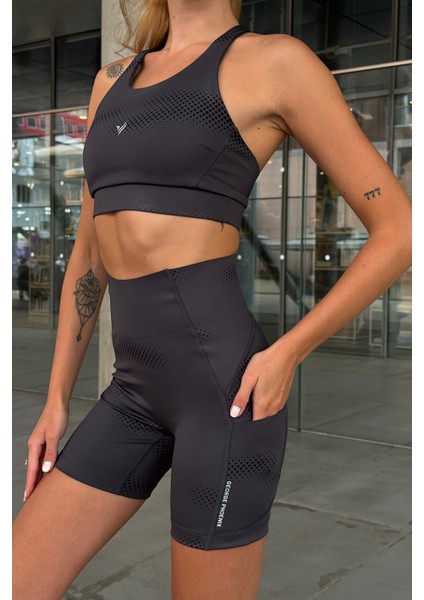 Aero Motion Premium - Desenli Füme Yüksek Bel Push-Up Toparlayıcı Şort Tayt fiyatları