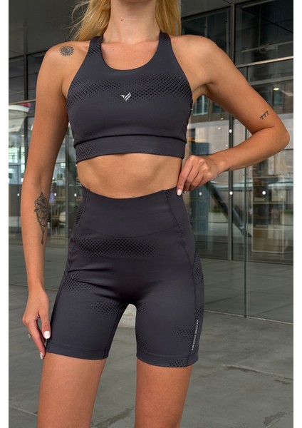 Aero Motion Premium - Desenli Füme Yüksek Bel Push-Up Toparlayıcı Şort Tayt modelleri